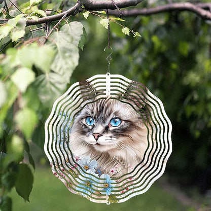 10 Inch Cat Wind Spinner, 3D Metal Animal Hanging Kinetic Wind Rustproof Sculpture Gift for Garden Yard Art Balcony Window Porch Lawn Farm Decor