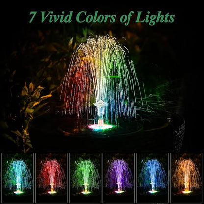 AISITIN 6.5W Solar Fountain Pump with Colorful LED Lights, 3000mAh Battery, Anti-Drift Brackets, 10 Nozzles, Remote Control, Solar Powered Bird Bath Fountain for Outdoor Garden Pond Fish Pond Backyard