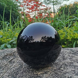 Black Gazing Globe Mirror Ball in Stainless Steel, Shiny Hollow Sphere Sparkling Housewarming Outdoor Party Ornament (Black, 8 inches)
