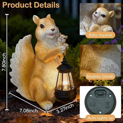 Solar Garden Statues Outdoor Decor – Cute Squirrel Statue with LED Lights, Waterproof Animal Figurine Lawn Ornament for Yard, Patio or Porch, Garden Decor Gift for Women & Mom