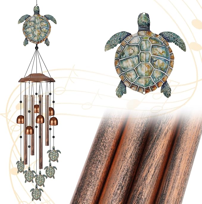 Wind Chimes for Outside, Sympathy Wind Chimes for Outdoors Garden Decor with Natural Sounds, Gifts for Women Mom and Grandma, Indoor Outdoor Decorations for Patio Porch Garden and Backyard (Turtle)
