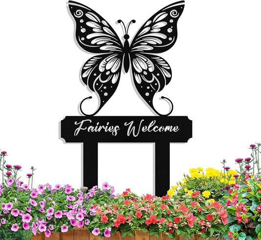 Personalized Metal Butterfly Garden Signs with Stake, Custom Garden Signs for Outside Waterproof, Customized Name Sign Yard Lawn Gardens Decor Gardening Gifts for Moms Grandmas Gardeners