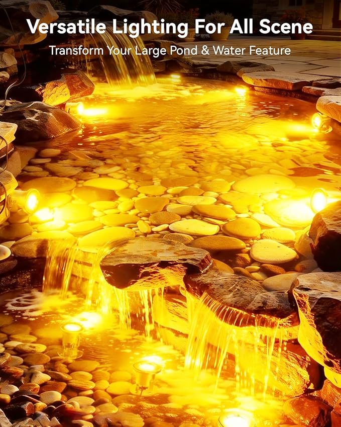 6W LED Pond Light, 2700K SS316 Stainless Steel Underwater Fountain Light with 15FT Cord, IP68 Waterproof Pond Lights LED Underwater for Outdoor Pond Waterfall Fountain Water Feature (2 Pack)