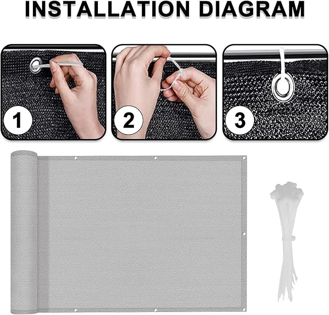 LOVE STORY Balcony Privacy Screen, 3.3'x19.7' Deck Shield Screen Fence Cover,UV Protection and Weather-Resistant,3 FT Height for Deck, Patio, Backyard, Outdoor Pool, Porch, Railing, Gray