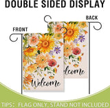 Artofy Welcome Spring Summer Flower Small Decorative Garden Flag, Watercolor Sunflower Daisy Floral Yard Lawn Outside Decor, Seasonal Burlap Outdoor Home Decoration Double Sided 12 x 18