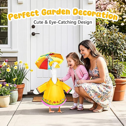 Raincoat Porch Goose Outfits, 23" Goose Statue Raincoat Costume Spring Porch Goose Outfits, Durable Summer Lawn Goose Clothes with Hat Umbrella, Outdoor Yard Patio Garden Holiday Decor