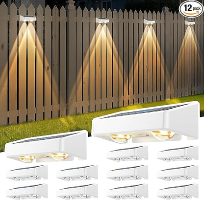 Solar Fence Lights, 7 RGB Colors, Warm White, Cool White Bright Lens LED, Dusk to Dawn Deck Light, Fence Solar Lights Outdoor Waterproof for Backyard/Railing/Wall/Step/Patio/Pool (12 Pack White Shell)