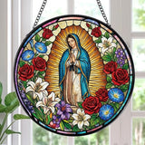 Rngmsi Stained Glass Window Hanging, Our Lady of Guadalupe Sun Catcher Gift, Religious Christian Gifts for Wall Art Landscape Hanging Home Decor 8 Inch