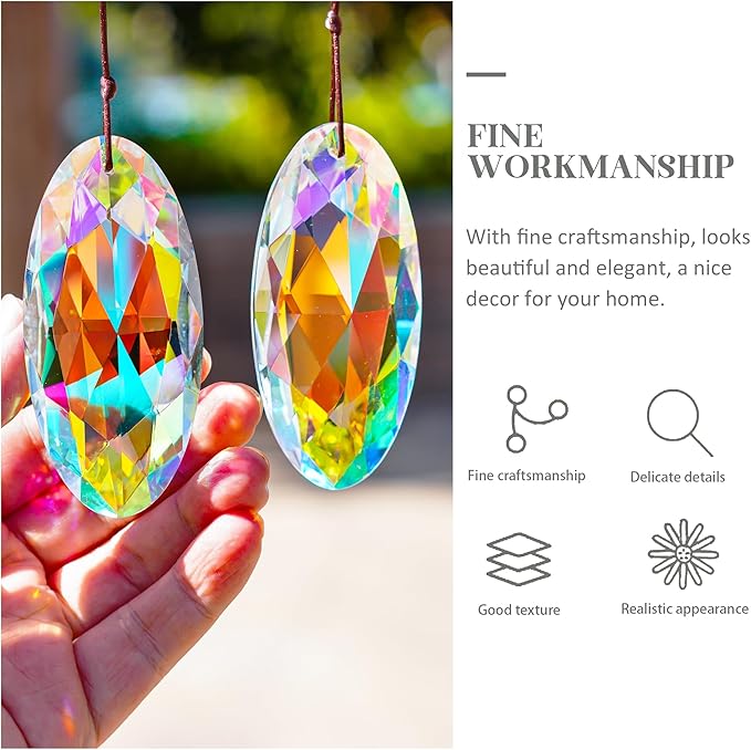 H&D HYALINE & DORA 2PCS 89mm/3.5inch Suncatcher Crystal Prism Pendant for Window,AB Color Glass Sun Catcher Prisms,Hanging Crystal Diamond Prism Suncatcher Ornament Decor