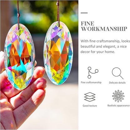 H&D HYALINE & DORA 2PCS 89mm/3.5inch Suncatcher Crystal Prism Pendant for Window,AB Color Glass Sun Catcher Prisms,Hanging Crystal Diamond Prism Suncatcher Ornament Decor