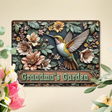 Custom Garden Signs Personalized Metal Tin Sign for Women, Retro Hummingbird Metal Sign for Outdoor, Patio, Yard Rustic Home Decor Gift for Mothers Day, Grandmas, and Gardening Lovers
