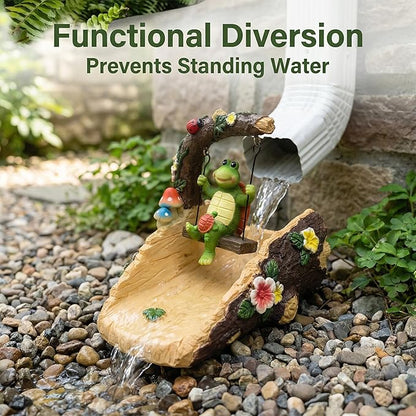 Tortoise On The Swing Gutter Downspout Extension Decoration,Rain Downspout Diverter Garden Statue,Decorative Gutter Extension,Downspout Splash Block,Animal Resin Statue Outdoor Décor