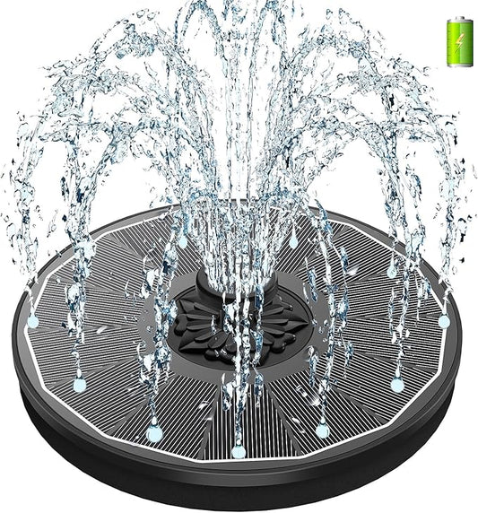 SZMP Solar Bird Bath Fountains,Working On Cloudy Day Solar Water Fountain 3.5W Glass Solar Panel 2000mAh Battery 4 Fixer 7 Nozzles Solar Fountain for Bird Bath Garden(Black Solar Panel)