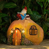 mopha Garden House Statues, Funny Gnome Fairy Garden Lights Figurine,Resin Solar Powered Outdoor Decor Patio Yard Lawn Ornament Decoration