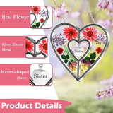 KY&BOSAM Heart Suncatcher Sister Stained Glass Panels Hangings for Windows Sun Catchers with Pressed Real Flower Heart in Glass Birthday Gifts for Women Mothers Day Home Garden Christmas Ornament