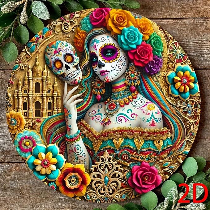 7.87inch Witch Sun Catchers Indoor Window The Day of Dead Skull Floral Acrylic Suncatcher Halloween Glass Window Hanging Gothic Decor with Chain for Home Garden Ornament Women Lover Gift