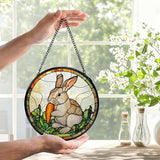 Easter Bunny Carrot Suncatchers Stained Glass Window Hanging, Easter Bunny Decor Sun Catchers Indoor Window Glass Round Wall Decor, Rabbit Wall Hanging Decorations, 7.9x7.9in