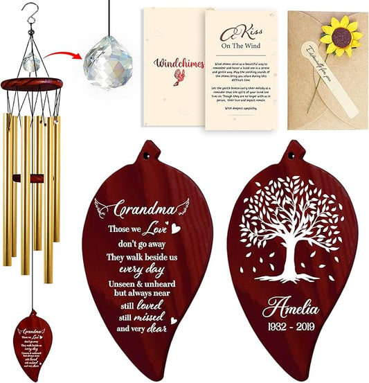 Personalized Grandma Cardinal Memorial Crystal Wind Chimes Remembrance Sympathy Ornament Keepsake in Memory of Grandma Nana Nini Grammy Gigi Custom Name Bereavement Condolence Gift Outdoor Hanging