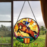 DASTOLL Stained Glass Window Hanging Equestrian Sports 6.3" - Horse Suncatcher Door Garden Sunroom Sun Catcher Home Decor Birthday Christmas for Mom Men Woman Nana