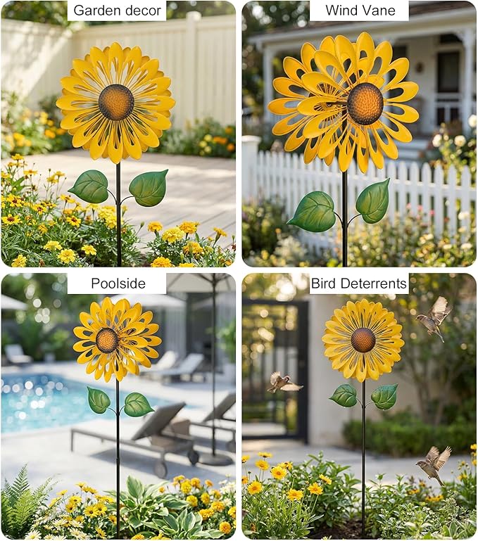 Sunflower Wind Spinners Outdoor, Metal Pinwheel Wind Sculpture for Yard Decorations, Windmill for Yard, Garden, Patio Art