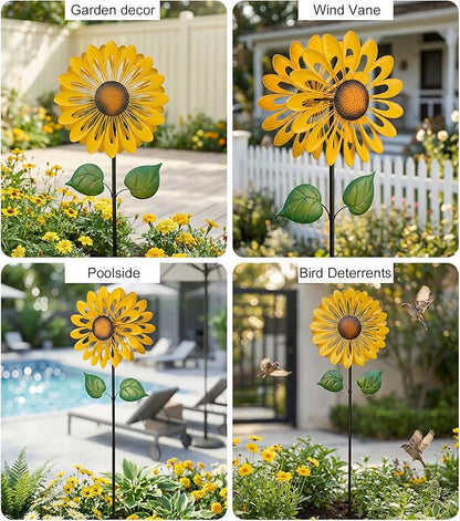 Sunflower Wind Spinners Outdoor, Metal Pinwheel Wind Sculpture for Yard Decorations, Windmill for Yard, Garden, Patio Art
