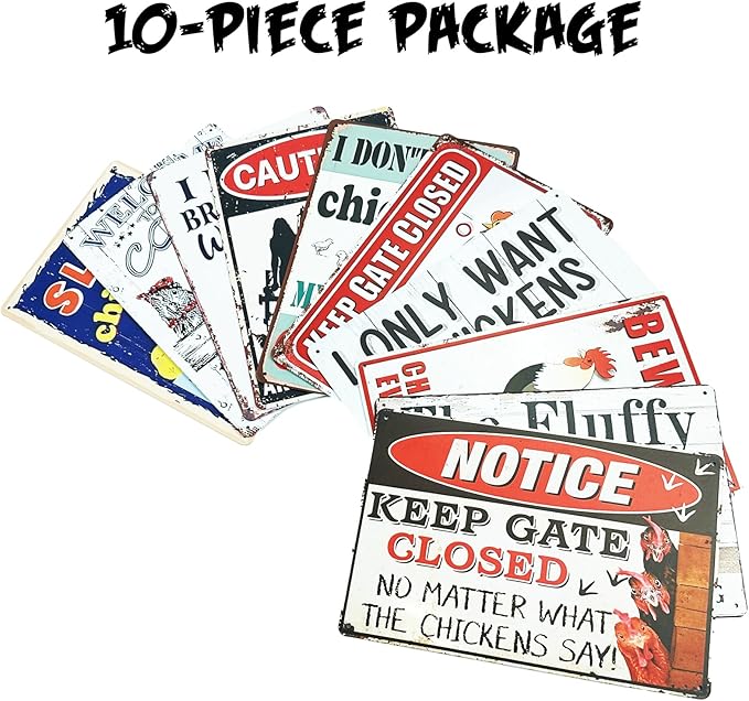10 Pack Chicken Coop Signs,8 x 12 Inch Funny Metal Chicken Signs, for Home Kitchen Decor Chicken Lovers Gifts, chicken signs for coop funny outdoor