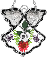 KY&BOSAM Angel Suncatcher Mom Stained Glass Suncatcehesr for Windows Hangings Wind Chime with Pressed Drived Real Flower and Metal Charm Gifts for Mom Mothers Day Valentine's Birthday Christmas Decor