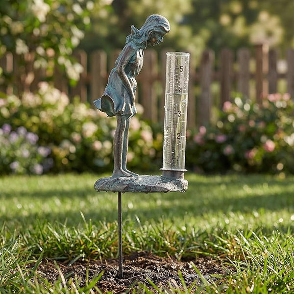 Topadorn Rain Gauge Garden Stake Outdoor Glass Cute Professional Raingauge for Lawn Yard Patio Lady Angel Decor 2oz, 3.5" W x 3" D x 11.5" H