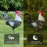 Metal Rooster Statue Yard Decor - 15" Solar Light Metal Yard Art Standing Chicken Statue Garden Decoration, Large Animal Sculpture Chicken Figture for Outdoor Porch Patio Backyard Lawn Ornament