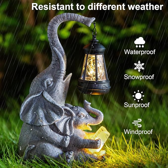 ZQQLITE Solar Elephant Statue LED Lights Garden Decoration, Outdoor Statue Lights Patio Art Lawn Porch Deck Balcony Decoration - Birthday, Options for Mom, Lady Lover