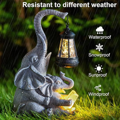 ZQQLITE Solar Elephant Statue LED Lights Garden Decoration, Outdoor Statue Lights Patio Art Lawn Porch Deck Balcony Decoration - Birthday, Options for Mom, Lady Lover