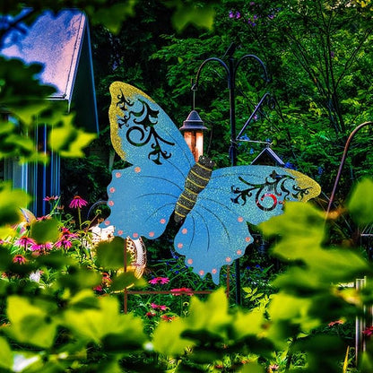 Decorative Butterfly Garden Decor Outdoor Butterfly Garden Stake Decor, Metal Butterfly Yard Stake Garden Insect Decor Patio Lawn Backyard Decor (Blue)