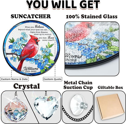 Personalized Cardinal Memorial Stained Glass Suncatcher, Red Cardinal Window Hanging Suncatcher with Crystal, Sympathy Gifts for Loss of Loved One, Remembrance Gifts for Grandparent, Mom, Home Décor