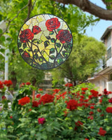 Rose Floral Stained Glass Sun Catcher Window Hanging,Handmade Suncatcher Window Art for Home Decor and Garden,Romantic Gift for Her, Wife or Mom