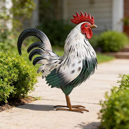 Ratuor Rooster Garden Statue Sculpture Metal Chicken Yard Decor Outdoor Figurines Patio Backyard Decoration