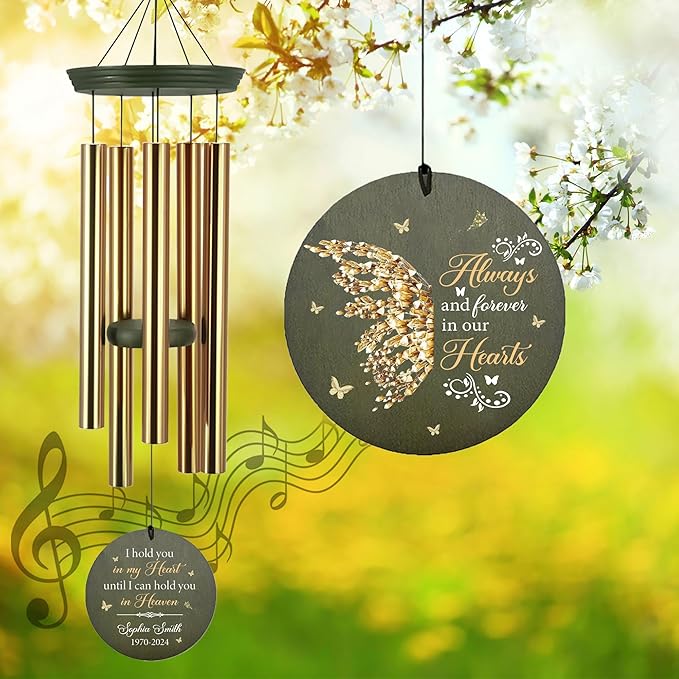 ASTARIN Memorial Butterfly 36" Wind Chimes, Personalized Name Sympathy Wind Chime, in Memory of Loss Mom Loved One, Large Deep Tone Bereavement Windchimes for Outdoors Clearance(Produced in USA)