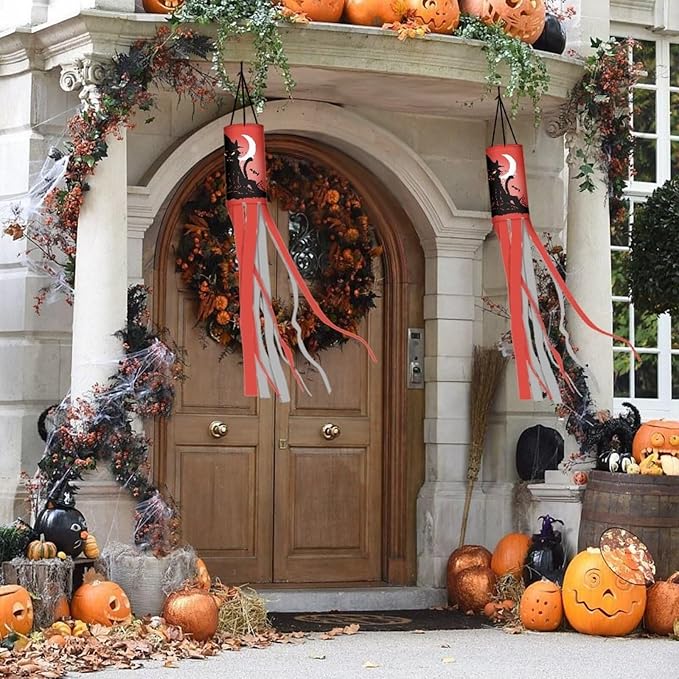 Halloween Ghost Windsock Flag Durable Lightweight Machine Washable Wind Sock with Tails Thanksgiving Patio Lawn Garden Tree Party Decoration