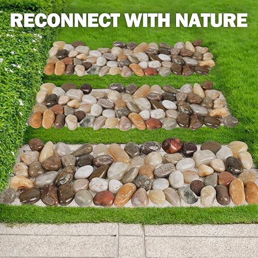 River Rock Stepping Stones Outdoor for Garden Walkway, 4 Pcs 12" L x 4" W Rectangle Shape Paver Step Stones Polished Pebble River Stone Mat for Yard Lawn Patio Pathway Walk Way - Multi-color