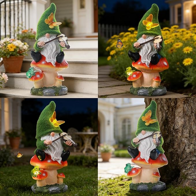 Solar Gnomes Garden Statue Decor for St. Patrick's Day,Gnome Figurines with LED Light for Garden Decorations for Patio Lawn Balcony Fairy Gardens Housewarming Gifts for Women Mom Grandma