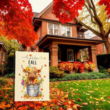 Hello Fall Garden Flag Highland Cow Polyester Yard Flag Double Sided Vertical 12x18 Inch Farmhouse Pumpkin Sunflower Floral Garden Flags Autumn Maple Leaf House Banner for Seasonal Outdoor