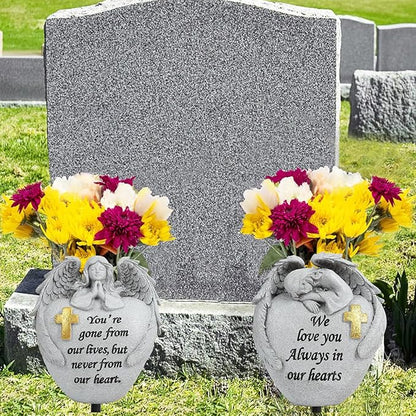 Cemetery Flowers for Grave Angel and Cross Cemetery Cemetery Memorial Vase, Cemetery Flower Grave,2-Piece Angel Cemetery vase with Iron Spikes,Garden Decoration Memorial Gift for Lost Love (1white)