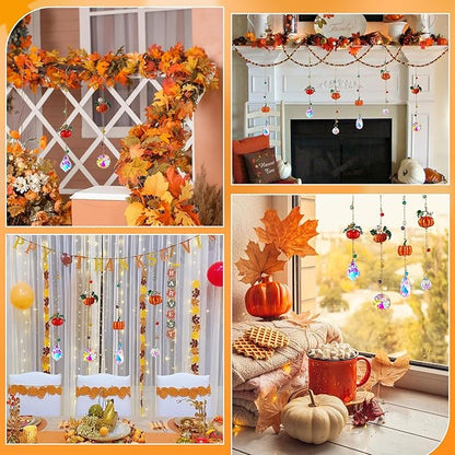HDCRYSTALGIFTS Set 4 Fall Pumpkin Suncatchers Crystals Sun Catchers Indoor Window Hanging Thanksgiving Christmas Tree Decorations for Farmhouse Harvest Autumn Xmas Home Party Decor