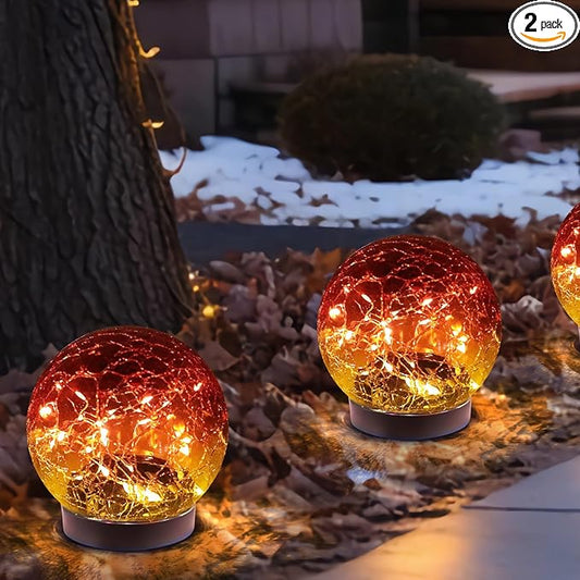 MLKNK Solar Globe Lights Outdoor Waterproof-Solar Balls-Solar Garden Lights-Orbs for Outside 2 Pack Cracked Glass Ball for Lawn Patio Yard Backyard Decorations