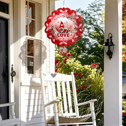 Gnome Wind Spinners Hanging Valentine's Day Gifts for Lover,12 inch 3D Metal Valentine Gnome Gifts Outdoor Decor for Yard and Garden,Valentine’s Day Decoration for Romantic Home