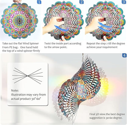 Aoedelyart Wind Spinners Outdoor Mandala Lucky Star,Laser Cut Metal Kinetic Art Wind Spinner Gift for Christmas,12In Stainless Steel Hanging Yard&Garden 3D Wind Sculpture Decorations Indoor Spinners