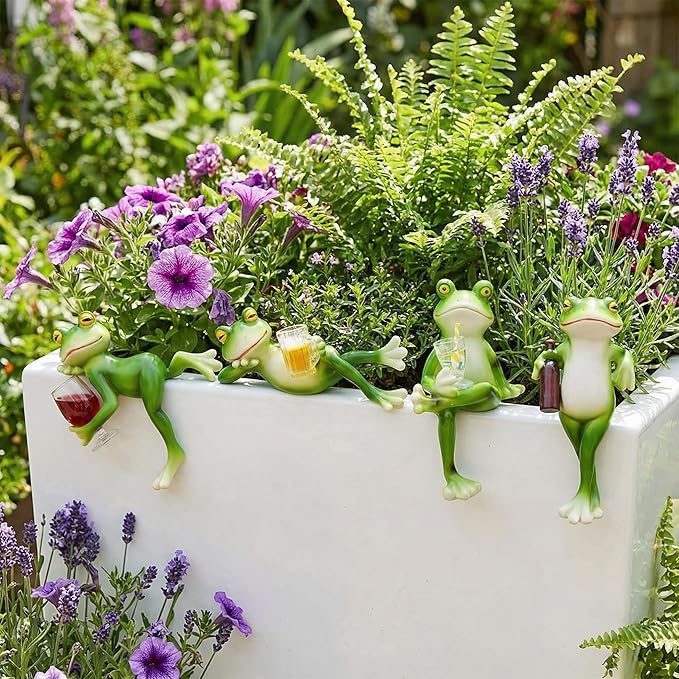 4PCS Frog Garden Decor - Mini Resin Frogs Figurines, Waterproof Garden Frogs Outdoor Decor for Patio,Flower Pot & Indoor Shelf,Funny Garden Decor Frog Ornament Gift for Plant Lovers