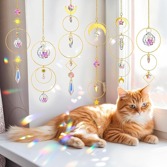 H&D HYALINE & DORA 6PCS Crystal Suncatcher Hanging Sun Catcher with Crystals Chain Pendant Ornament Crystal Balls for Window Home Garden Decor