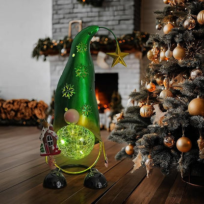 HONGLAND Christmas Gnomes Garden Decor Solar Outdoor Decorations Gnome Yard for Mom, Color Changing LED Lights with Snowflake Hollowed-Out Hat (Green)