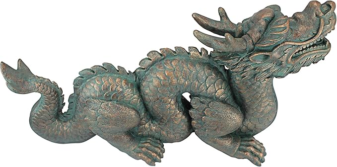 Design Toscano Asian Dragon of the Great Wall Garden Statue, Large 29 Inch Long, Cast Stone Resin, Green Bronze Verdigris Finish