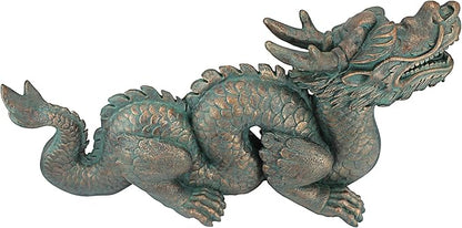 Design Toscano Asian Dragon of the Great Wall Garden Statue, Large 29 Inch Long, Cast Stone Resin, Green Bronze Verdigris Finish